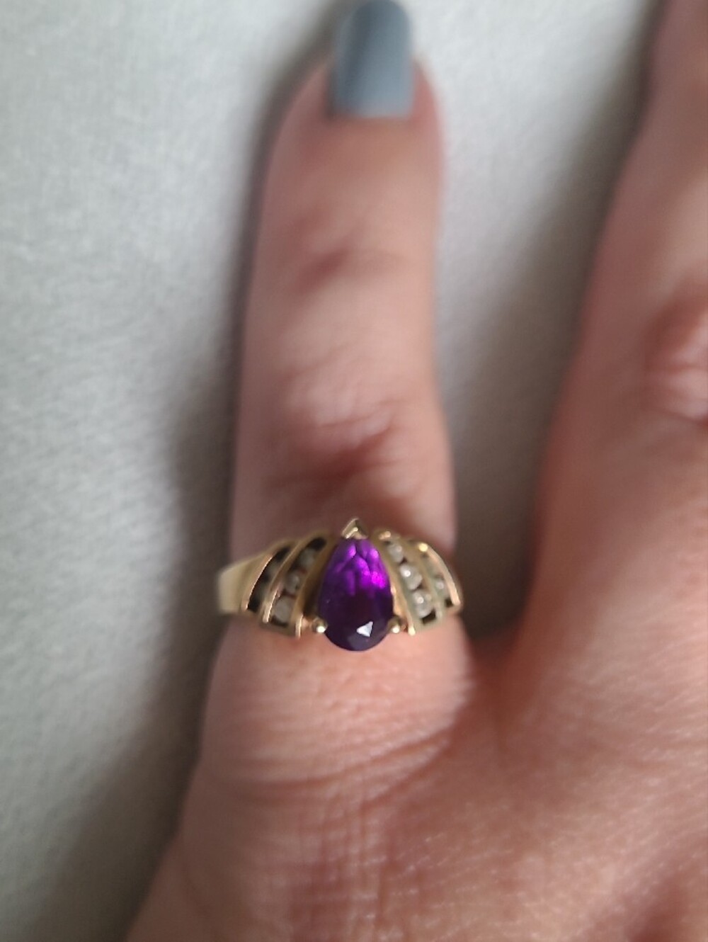 10k Gold Ring with Pear-Shaped Amethyst and Diamond Accents - Women Jewelry